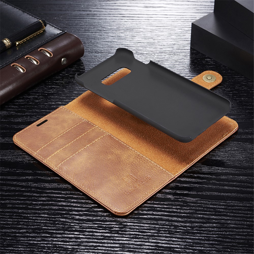 DG.MING Detachable 2-in-1 Split Leather Wallet Phone Shell + PC Back Case for Samsung Galaxy S10 Lite - Brown-6