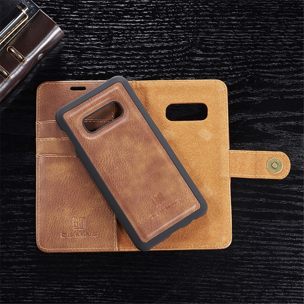 DG.MING Detachable 2-in-1 Split Leather Wallet Phone Shell + PC Back Case for Samsung Galaxy S10 Lite - Brown-9