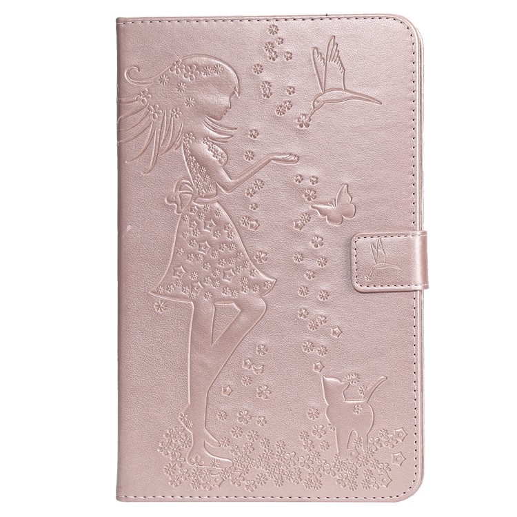 

[Imprint Girl and Cat] Leather Wallet Case for Samsung Galaxy Tab A 8.0 (2018) SM-T387 - Rose Gold, Galaxy Tab A 8.0 (2018)