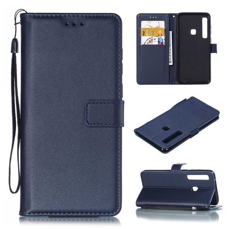 

Wallet Stand Leather Mobile Phone Case with Strap for Samsung Galaxy A9 (2018) / A9 Star Pro / A9s - Dark Blue, Galaxy A9 (2018)