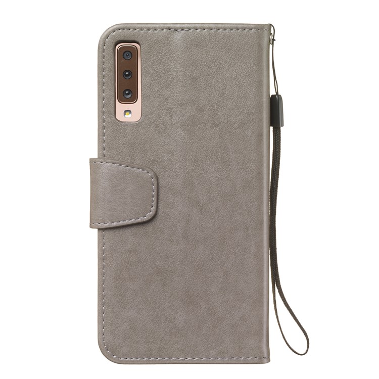 Imprint Anchor Wallet Leather Mobile Case for Samsung Galaxy A7 (2018) A750 - Grey-3