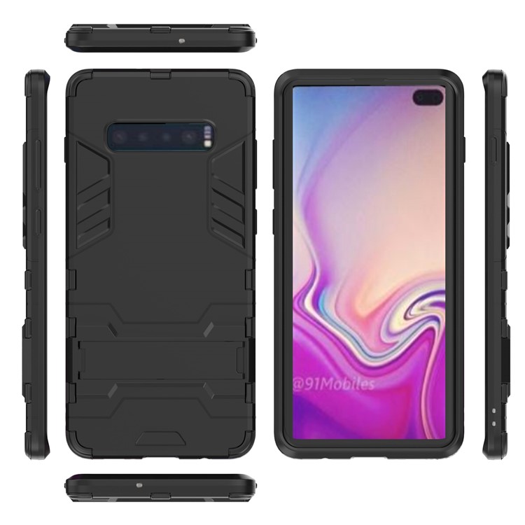 Cool Guard Kickstand PC TPU Hybrid Case for Samsung Galaxy S10 Plus - All Black-2