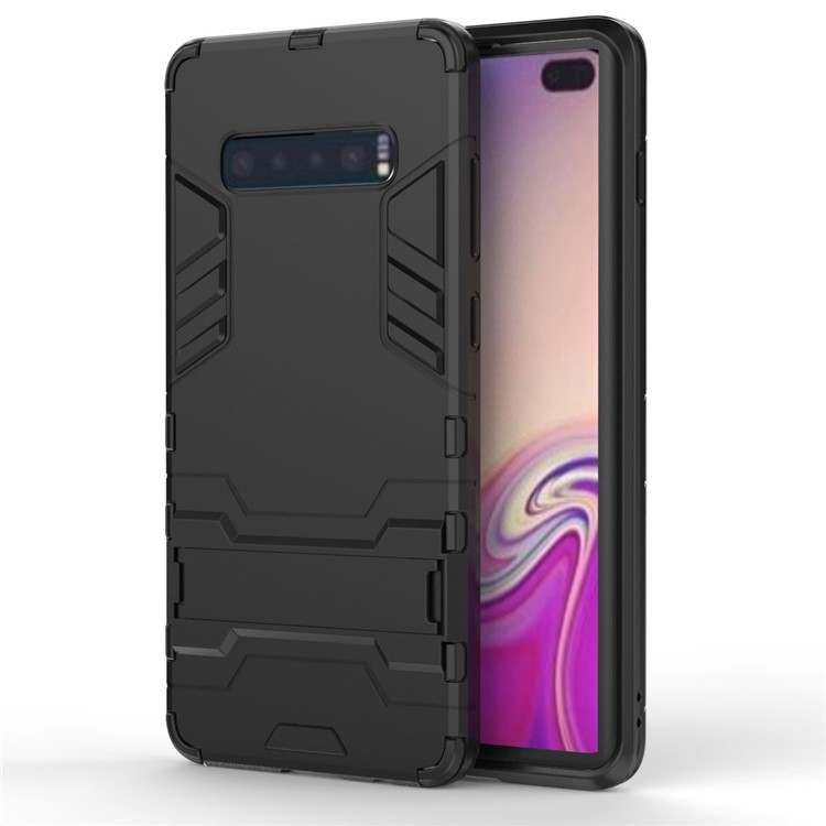 Cool Guard Kickstand PC TPU Hybrid Case for Samsung Galaxy S10 Plus - All Black-3