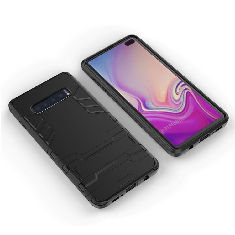 Cool Guard Kickstand PC TPU Hybrid Case for Samsung Galaxy S10 Plus - All Black-4