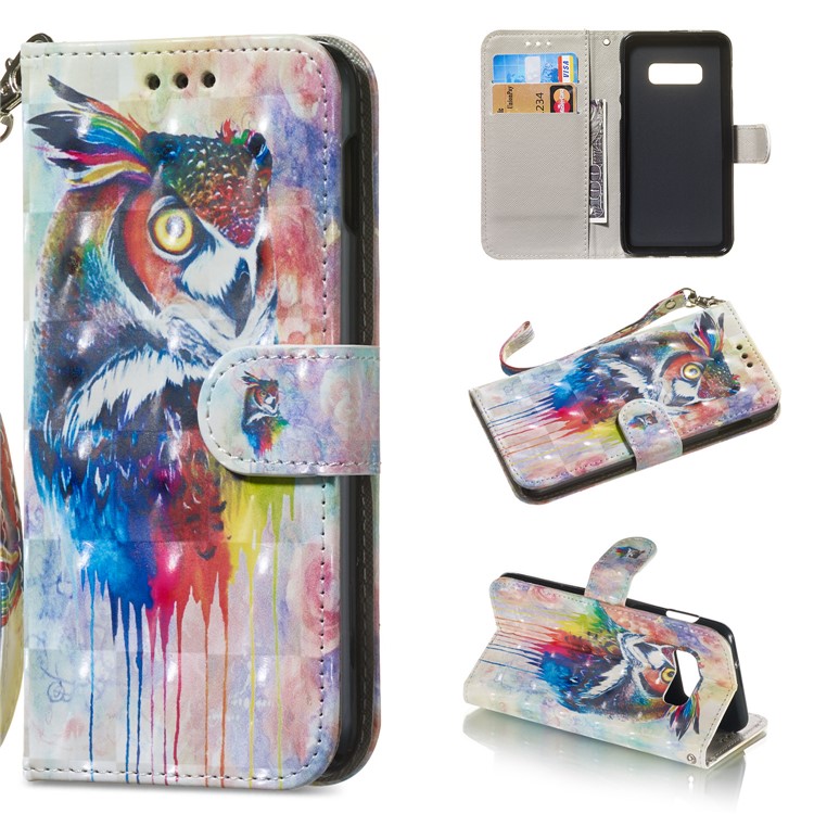 

Light Spot Decor Patterned Leather Wallet Case for Samsung Galaxy S10e - Colorized Owl, Galaxy S10e