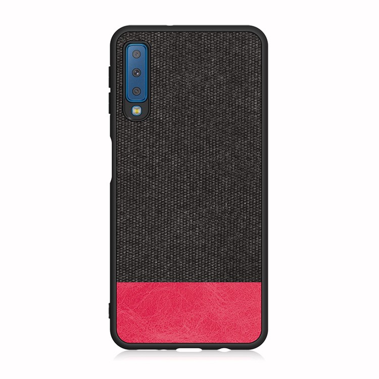 

Cloth Texture PU Leather + TPU Mobile Phone Case Accessory for Samsung Galaxy A7 (2018) - Black / Red, Galaxy A7 (2018)
