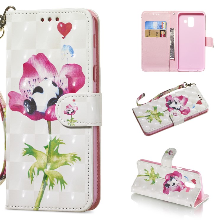 

[Light Spot Decor] Patterned Leather Stand Cover for Samsung Galaxy A6 (2018) - Panda on Flower, Galaxy A6 (2018)