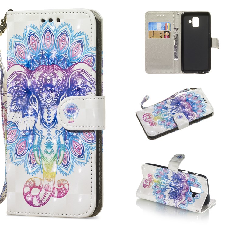 

[Light Spot Decor] Patterned Leather Stand Mobile Phone Shell for Samsung Galaxy A6 (2018) - Abstract Animal, Galaxy A6 (2018)
