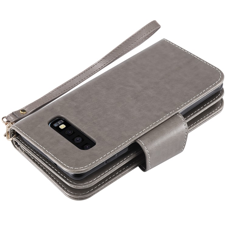 Imprinted Beauty Cat 9 Card Slots Stand Leather Cover for Samsung Galaxy S10 - Grey-7