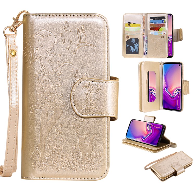 

Imprinted Beauty Cat 9 Card Slots Stand Leather Cover for Samsung Galaxy S10 - Gold, Galaxy S10