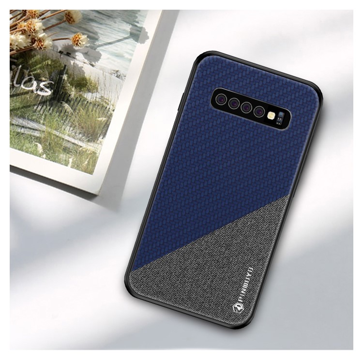 

PINWUYO Anti-drop PU Leather Coated TPU Mobile Phone Shell for Samsung Galaxy S10 Plus - Blue