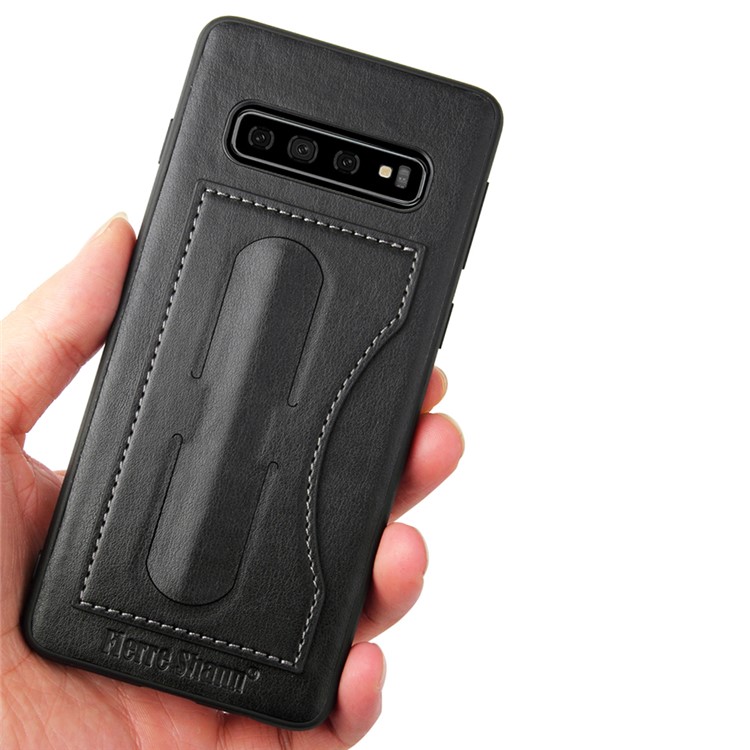 Crazy Horse Texture Kickstand Leather Coated TPU Phone Shell with Card Holder for Samsung Galaxy S10 - Black-7