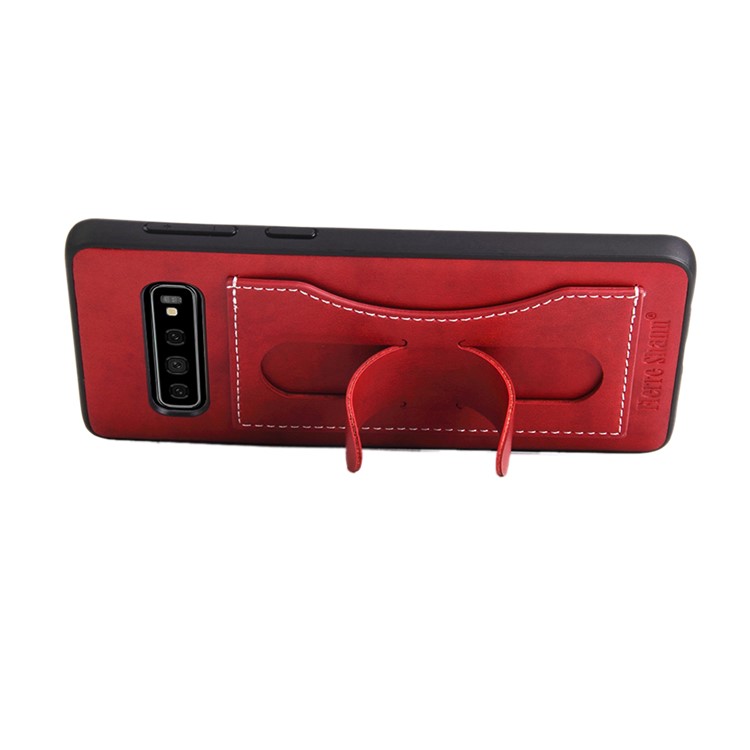 Crazy Horse Texture Kickstand Leather Coated TPU Phone Case with Card Holder for Samsung Galaxy S10 Plus - Red-3