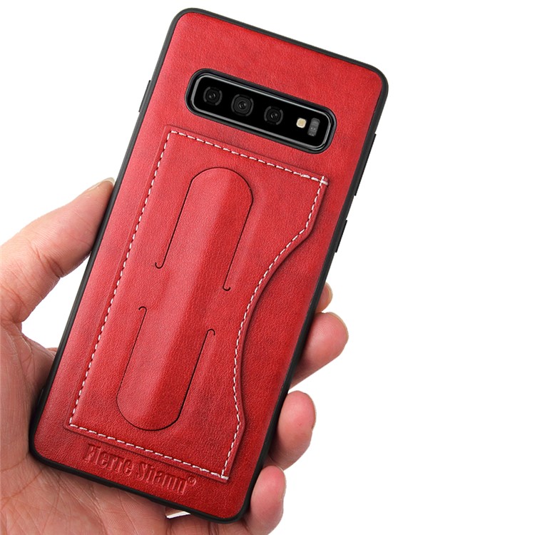 Crazy Horse Texture Kickstand Leather Coated TPU Phone Case with Card Holder for Samsung Galaxy S10 Plus - Red-7