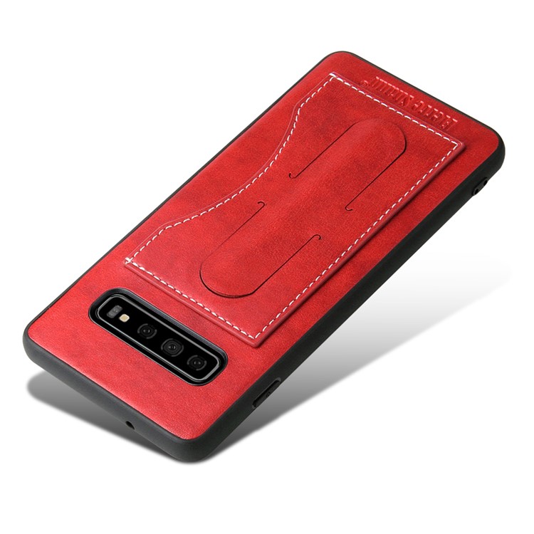 Crazy Horse Texture Kickstand Leather Coated TPU Phone Case with Card Holder for Samsung Galaxy S10 Plus - Red-9