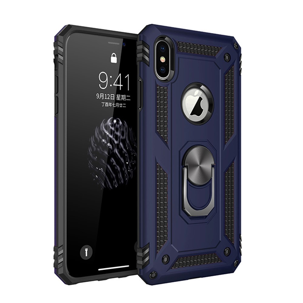 Hybrid PC TPU Armor Case with Kickstand for iPhone XS/X 5.8 inch - Blue