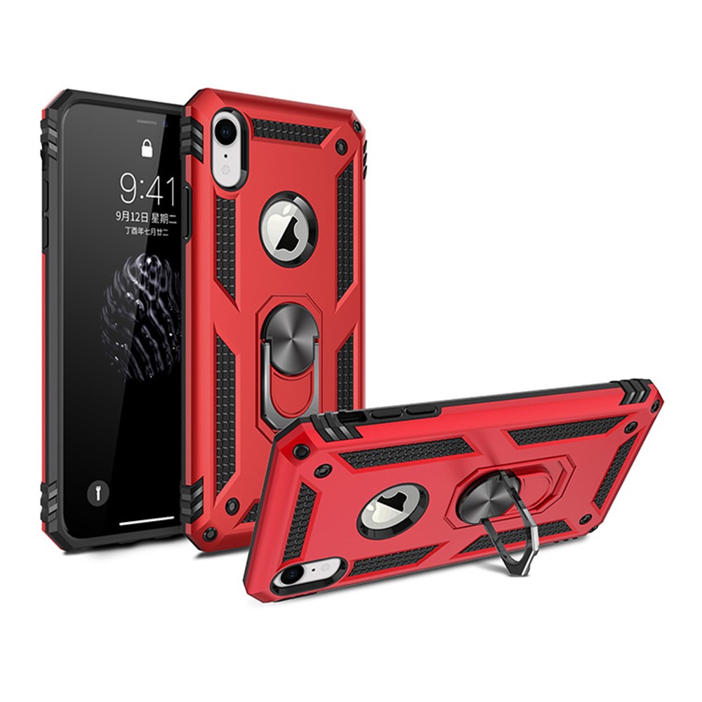 Hybrid PC TPU Armor Phone Cover with Kickstand for iPhone XR 6.1 inch - Red