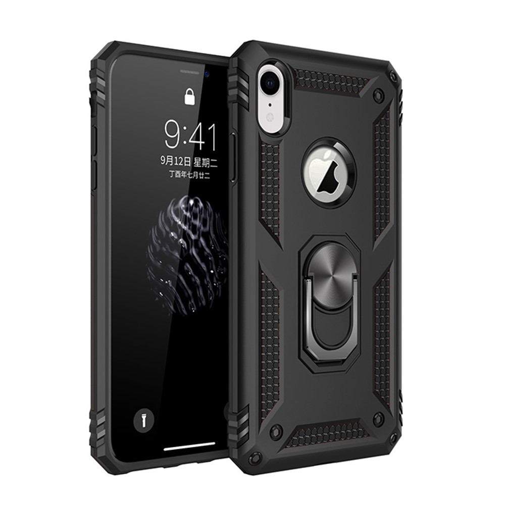 Hybrid PC TPU Armor Phone Cover with Kickstand for iPhone XR 6.1 inch - Black