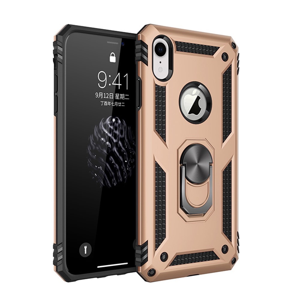 Hybrid PC TPU Armor Phone Cover with Kickstand for iPhone XR 6.1 inch - Gold