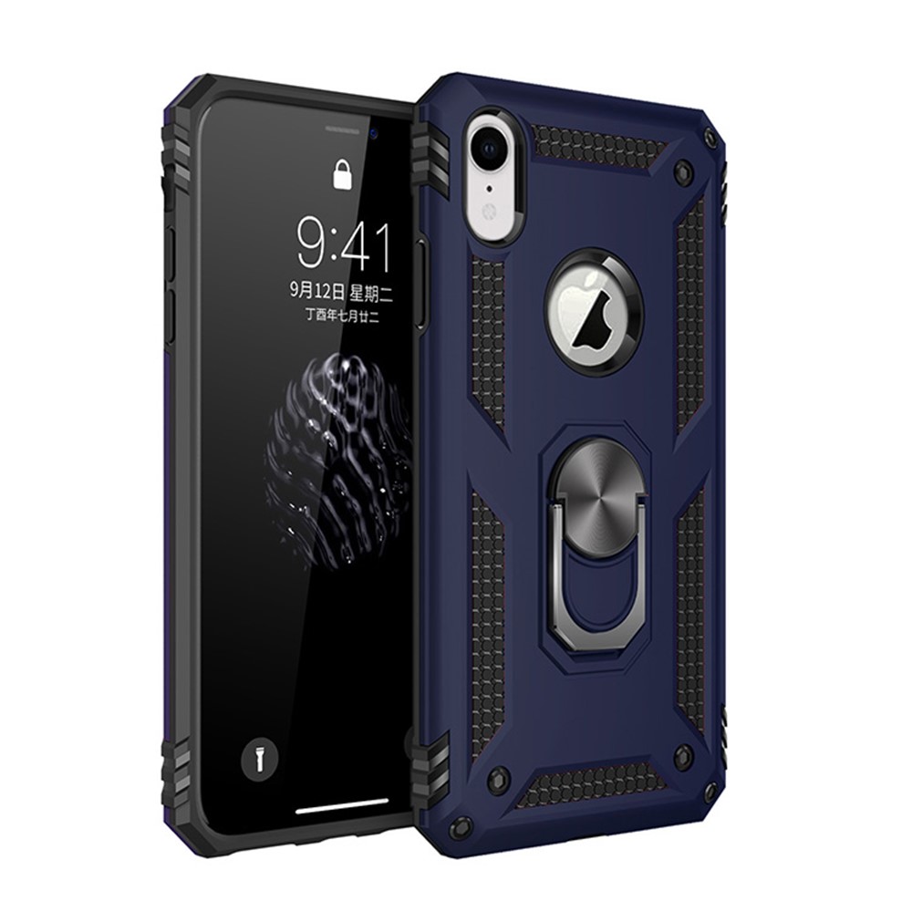 Hybrid PC TPU Armor Phone Cover with Kickstand for iPhone XR 6.1 inch - Blue