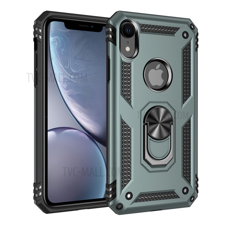 Hybrid PC TPU Armor Phone Cover with Kickstand for iPhone XR 6.1 inch - Green-1