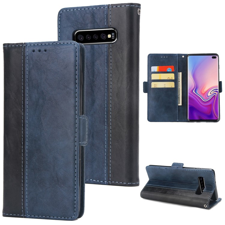 

Stitching Wallet Leather Mobile Casing with Stand for Samsung Galaxy S10 Plus - Blue, Galaxy S10 Plus