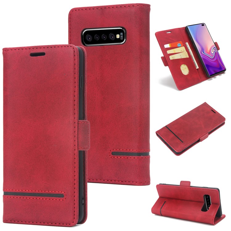 Business Style Splicing Leather Wallet Case Cover for Samsung Galaxy S10 - Red-1