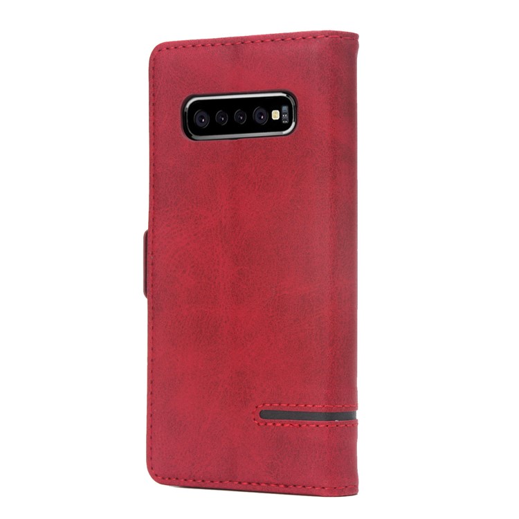 Business Style Splicing Leather Wallet Case Cover for Samsung Galaxy S10 - Red-3