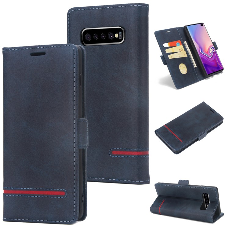 Business Style Splicing Leather Wallet Case Cover for Samsung Galaxy S10 - Blue-1