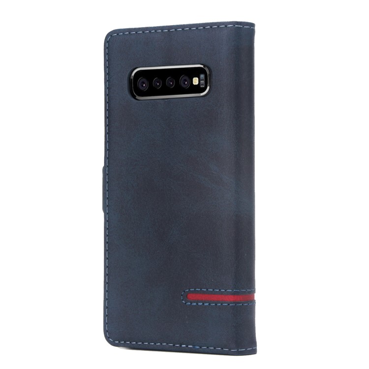 Business Style Splicing Leather Wallet Case Cover for Samsung Galaxy S10 - Blue-4