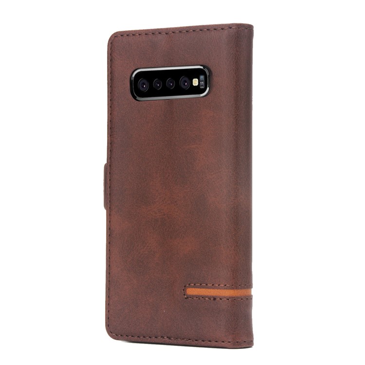 Business Style Splicing Leather Wallet Case Cover for Samsung Galaxy S10 - Coffee-3