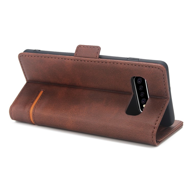 Business Style Splicing Leather Wallet Case Cover for Samsung Galaxy S10 - Coffee-5