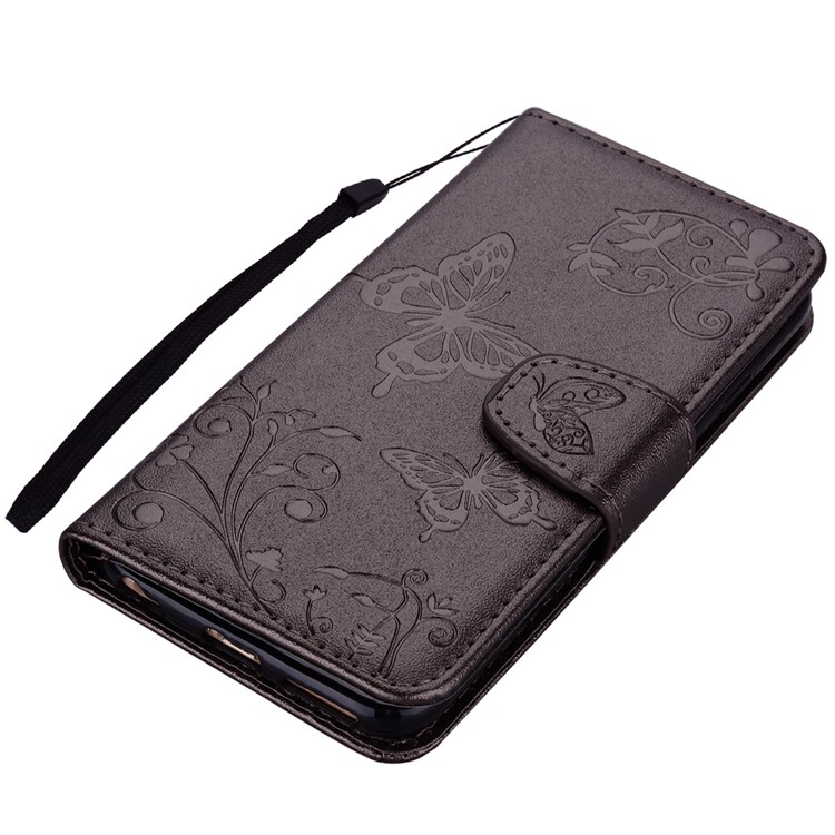 Imprinted Butterfly Flower Pattern Leather Wallet Case for Samsung Galaxy S10e - Black-4