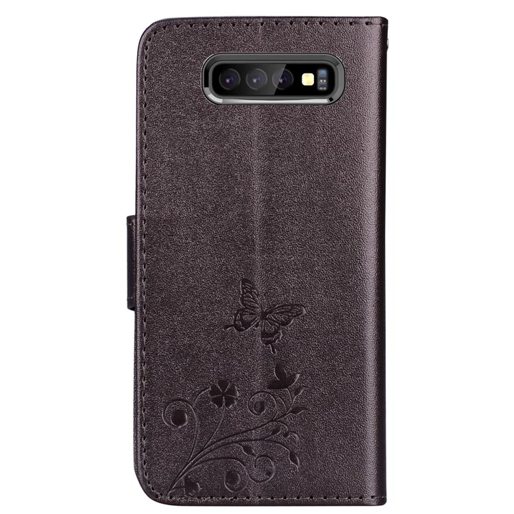 Imprinted Butterfly Flower Pattern Leather Wallet Case for Samsung Galaxy S10e - Black-5