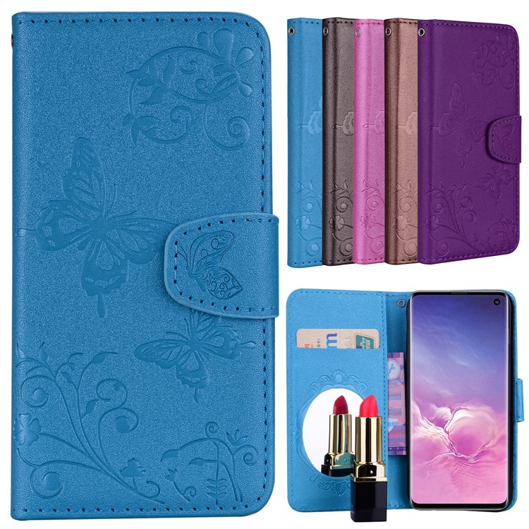 

Imprinted Butterfly Flower Pattern Leather Wallet Shell for Samsung Galaxy S10e - Blue, Galaxy S10e