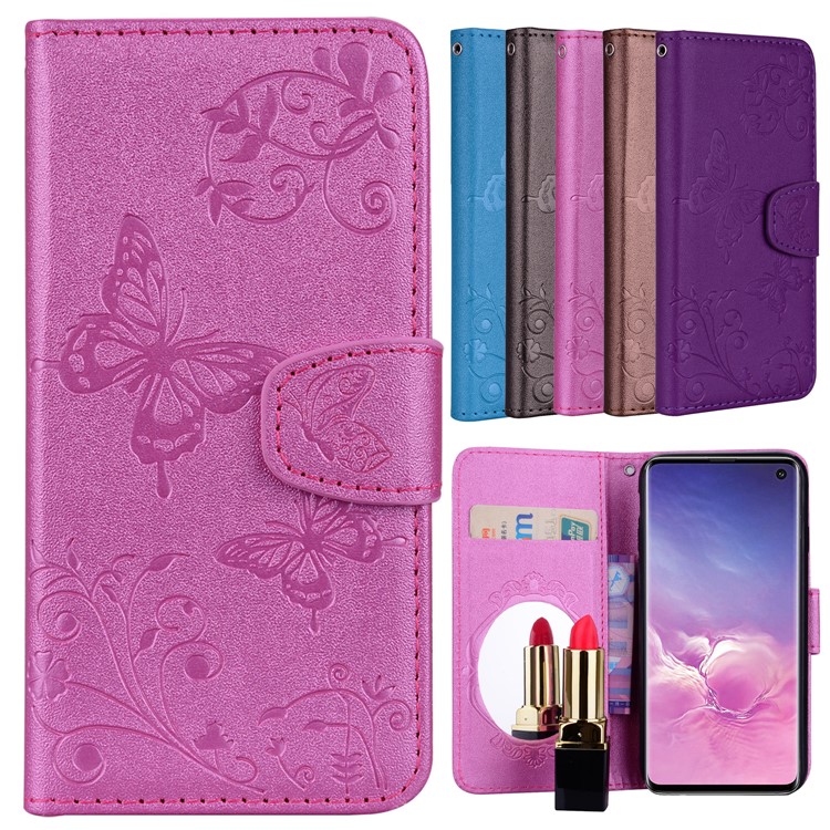 

Imprinted Butterfly Flower Pattern Leather Wallet Cover for Samsung Galaxy S10 - Rose, Galaxy S10