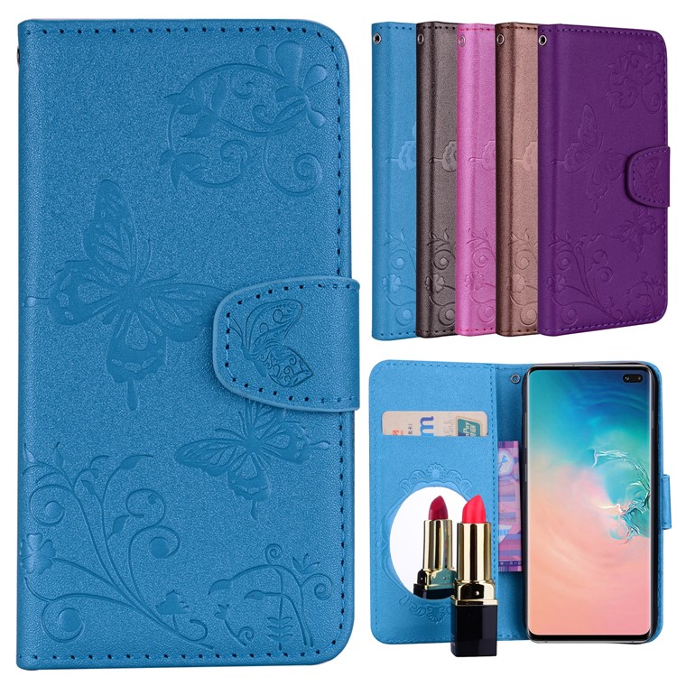 

Imprinted Butterfly Flower Pattern Leather Wallet Shell for Samsung Galaxy S10 Plus - Blue, Galaxy S10 Plus