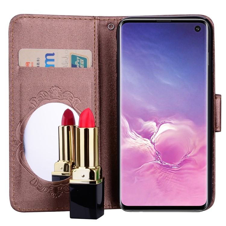 Imprinted Butterfly Flower Pattern Rhinestone Leather Wallet Shell Cover for Samsung Galaxy S10e - Brown-7