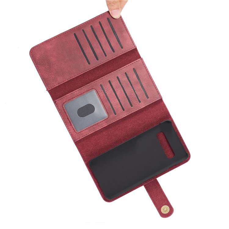 Dg. Case de Estilo de Billetera de Cuero Ming Split Para Samsung Galaxy S10 Plus - Rojo