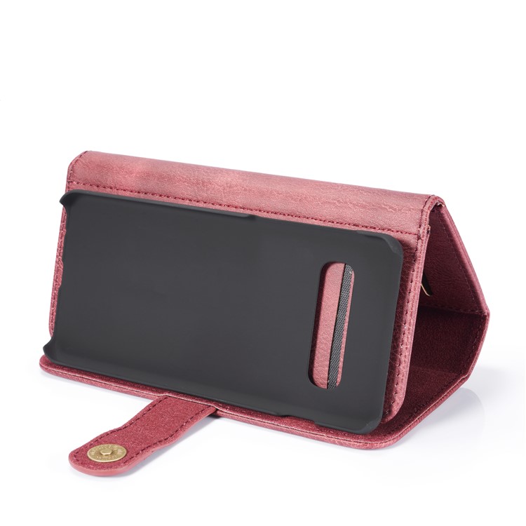 Dg. Étui de Style Portefeuille en Cuir Divisé Ming Pour Samsung Galaxy S10 Plus - Rouge-5