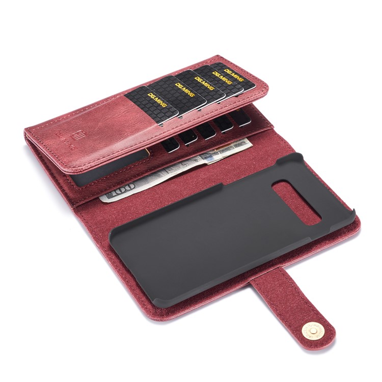 Dg. Étui de Style Portefeuille en Cuir Divisé Ming Pour Samsung Galaxy S10 Plus - Rouge-9