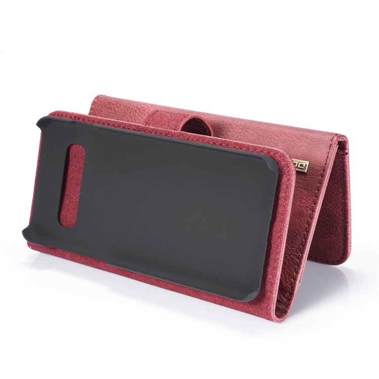 DG. MING Caso De Estilo Carteira De Couro Dividido Para Samsung Galaxy S10 - Vermelho-6