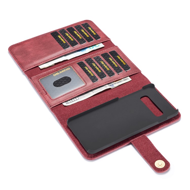 DG. MING Caso De Estilo Carteira De Couro Dividido Para Samsung Galaxy S10 - Vermelho-8