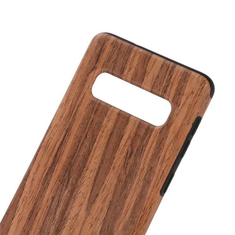 Wood Grain Leather Coated TPU Phone Case for Samsung Galaxy S10 Plus - Dark Brown-2