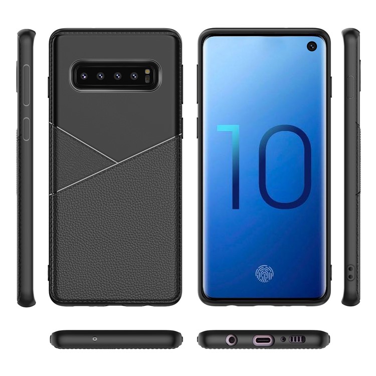 Litchi Texture Soft TPU Cell Phone Case for Samsung Galaxy S10 - Black-5