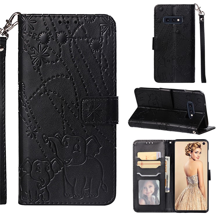 Imprinted Elephant Pattern Leather Wallet Case for Samsung Galaxy S10e - Black-1