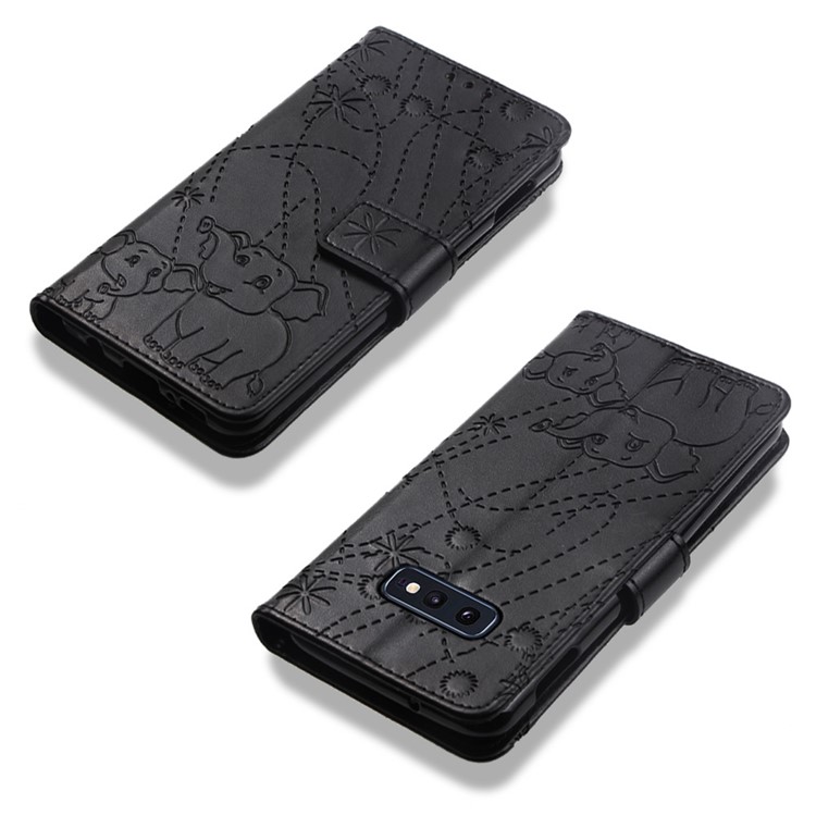 Imprinted Elephant Pattern Leather Wallet Case for Samsung Galaxy S10e - Black-8