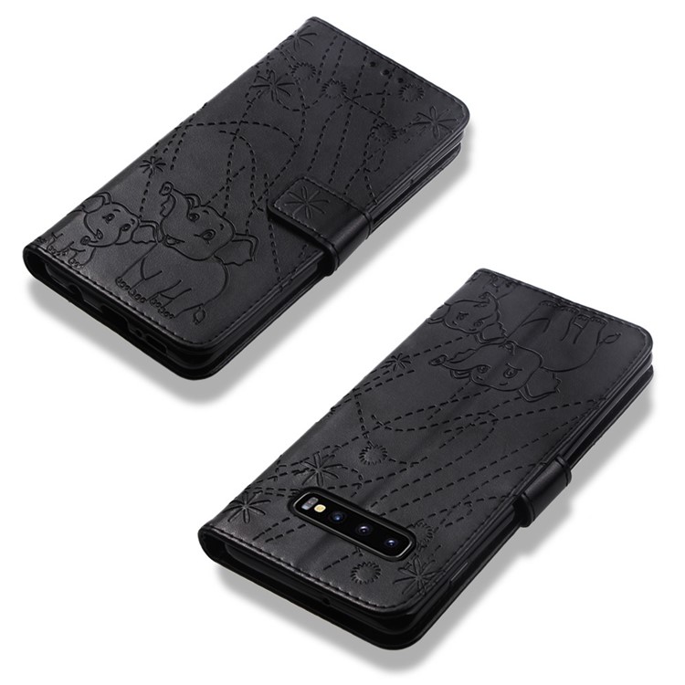 Imprinted Elephant Pattern Leather Wallet Case for Samsung Galaxy S10 Plus - Black-8