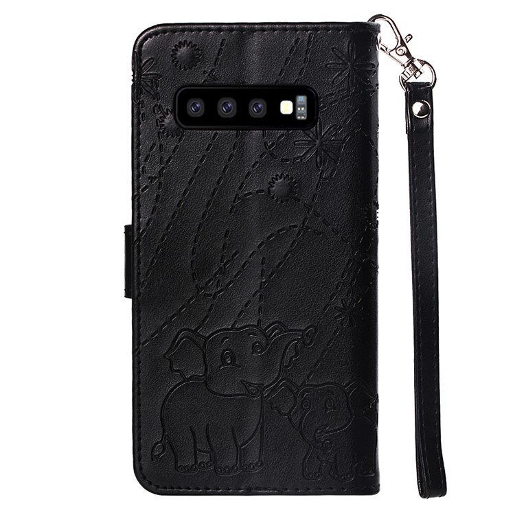 Imprinted Elephant Pattern Leather Wallet Case for Samsung Galaxy S10 - Black-3