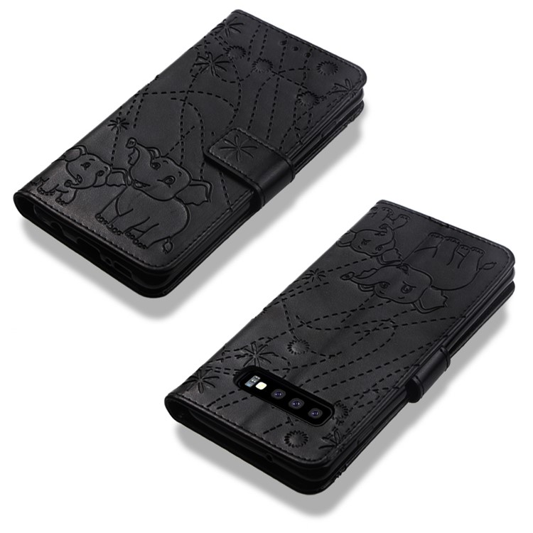 Imprinted Elephant Pattern Leather Wallet Case for Samsung Galaxy S10 - Black-8